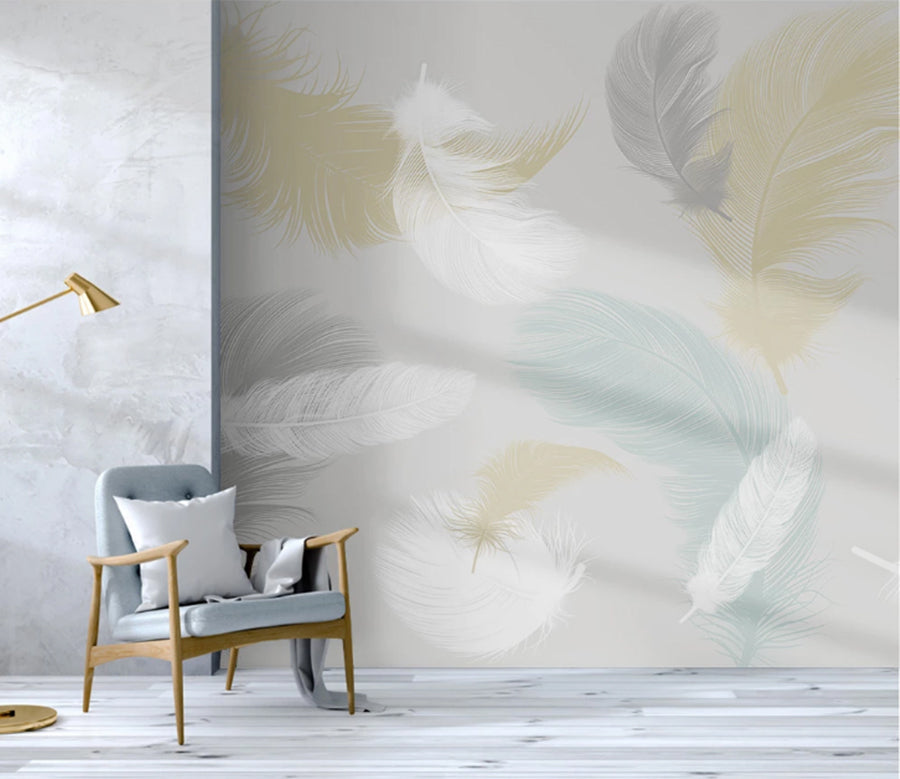 3D Yellow Feather WC2166 Wall Murals