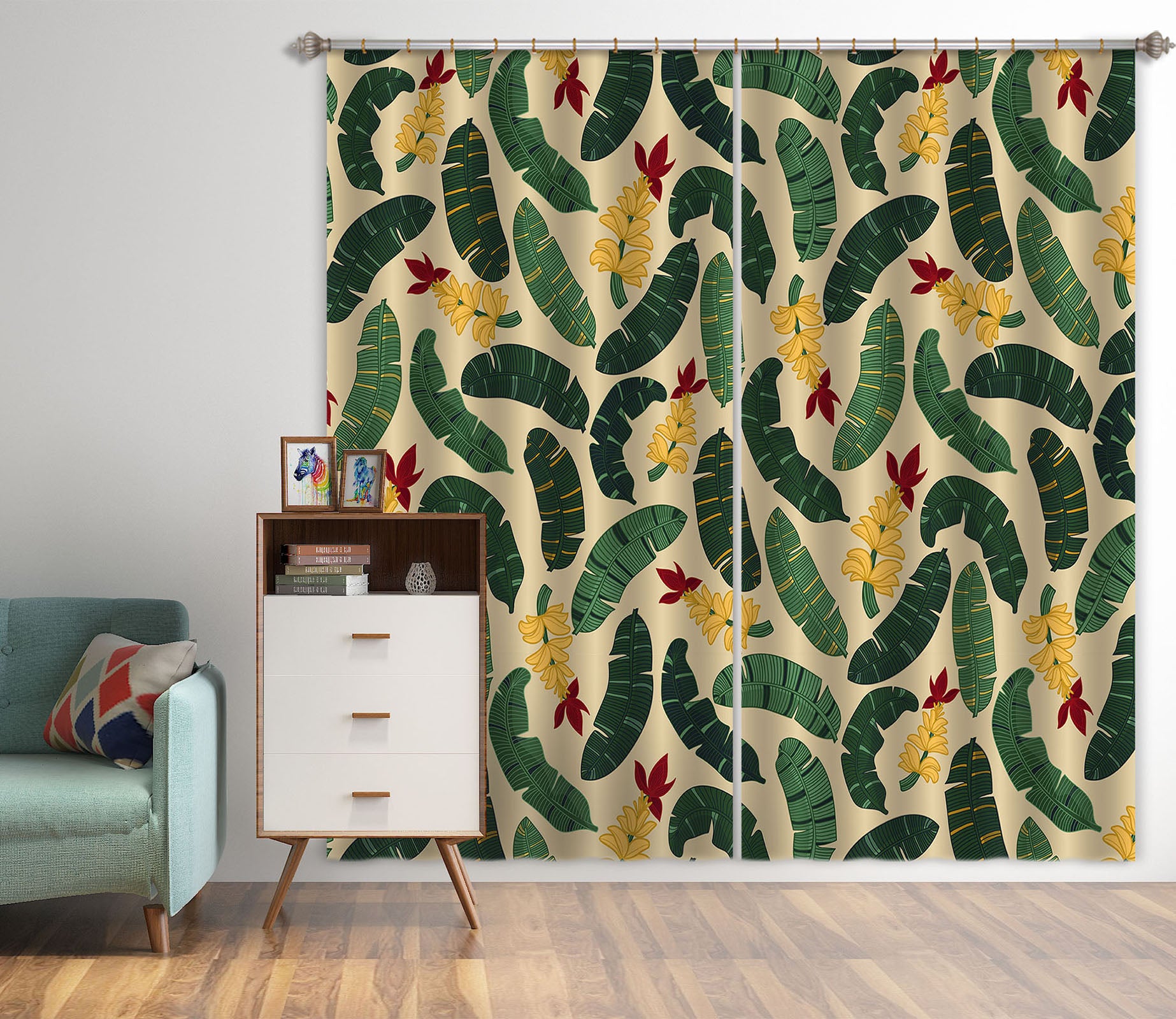 3D Green Leaves Pattern 11156 Kashmira Jayaprakash Curtain Curtains Drapes