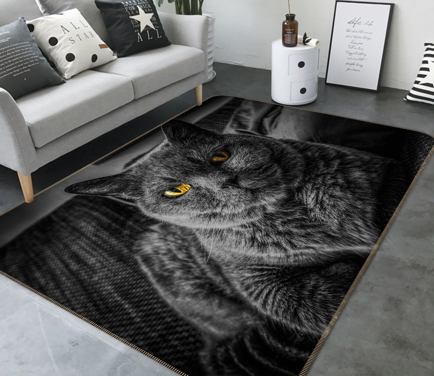 3D Black Kitten 029 Animal Non Slip Rug Mat