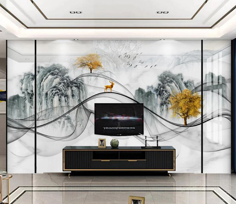 3D Ink Mountains 105 Wall Murals