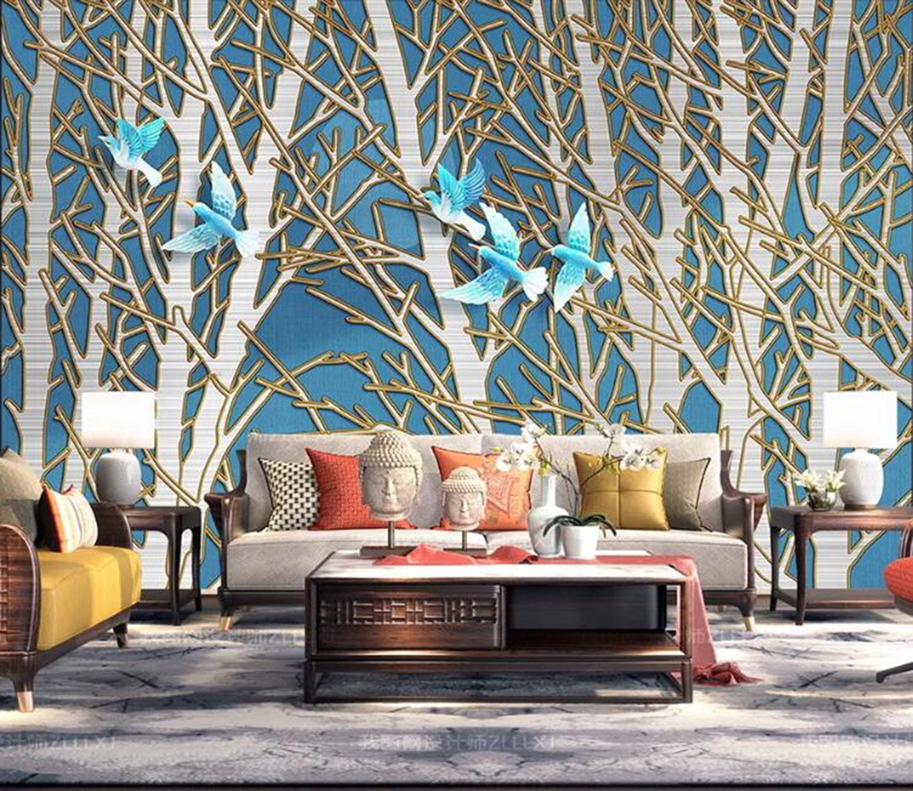 3D Bird Branch WC42 Wall Murals Wallpaper AJ Wallpaper 2 