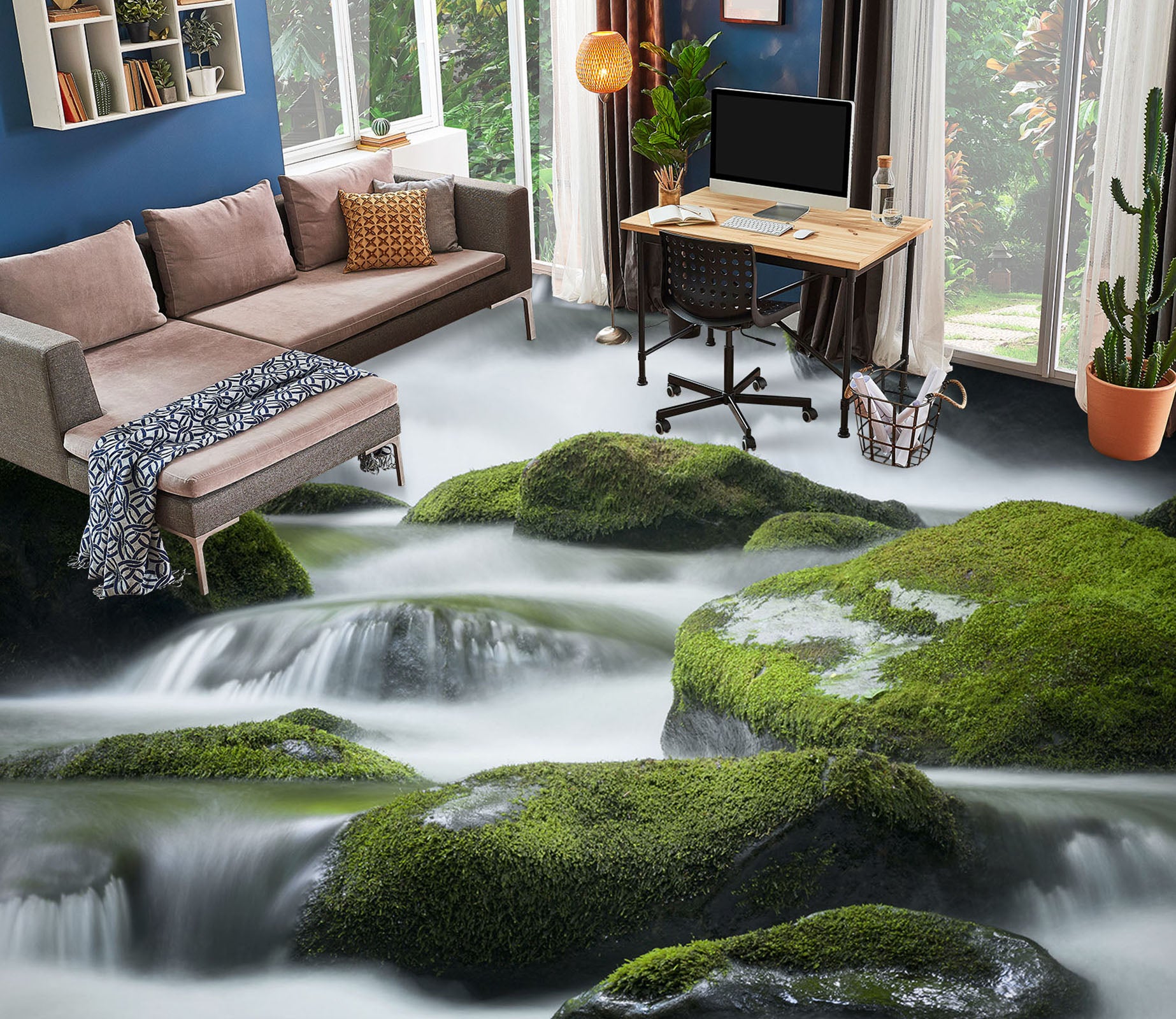 3D Moss And Running Water 523 Floor Mural  Wallpaper Murals Rug & Mat Print Epoxy waterproof bath floor
