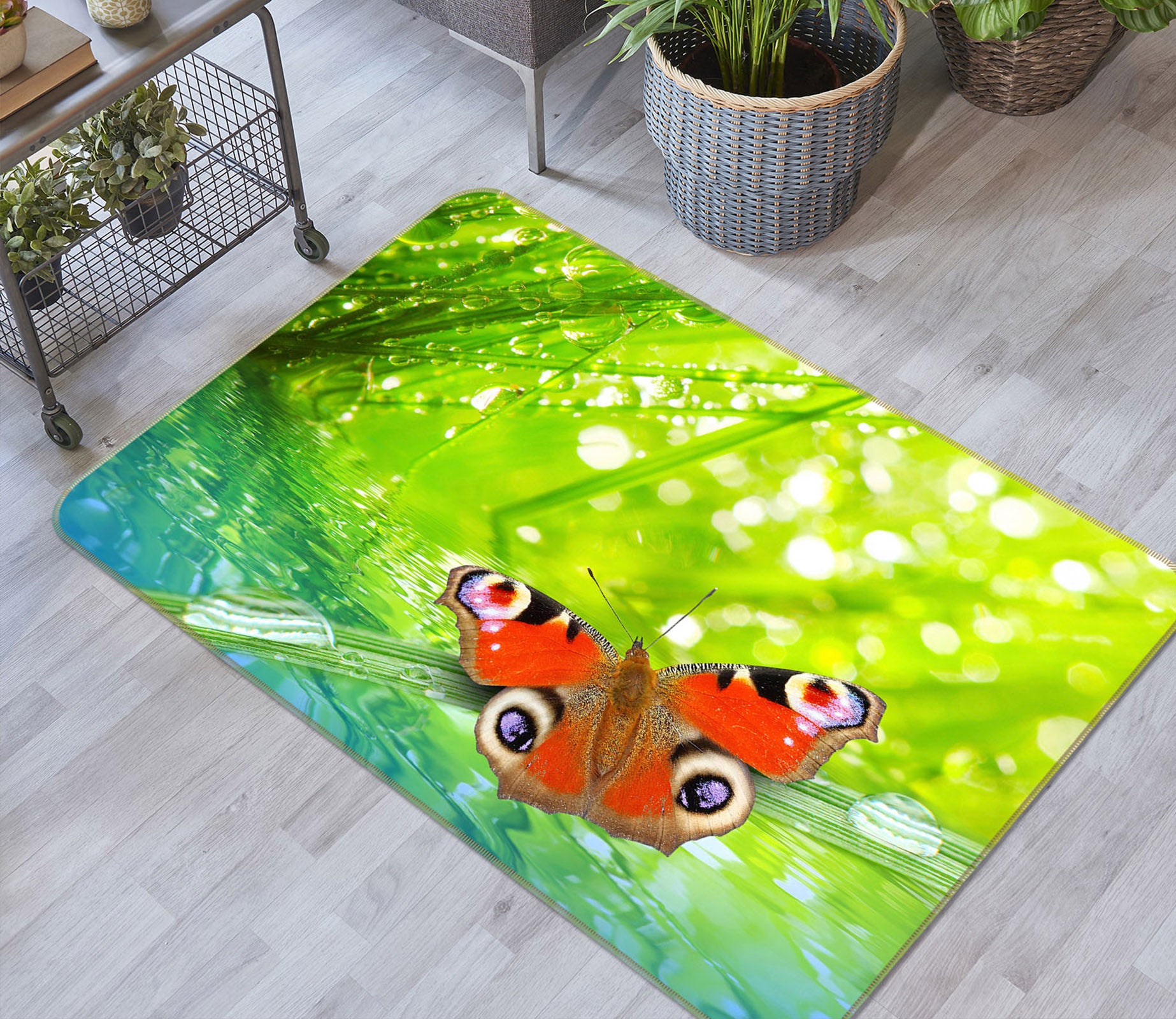 3D Butterfly Grass 073 Animal Non Slip Rug Mat