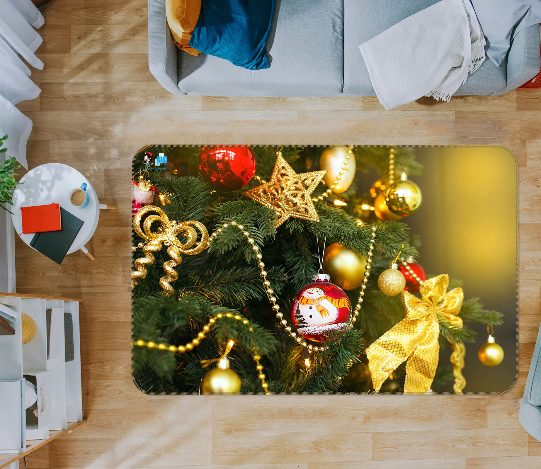 3D Golden Bow 56126 Christmas Non Slip Rug Mat Xmas