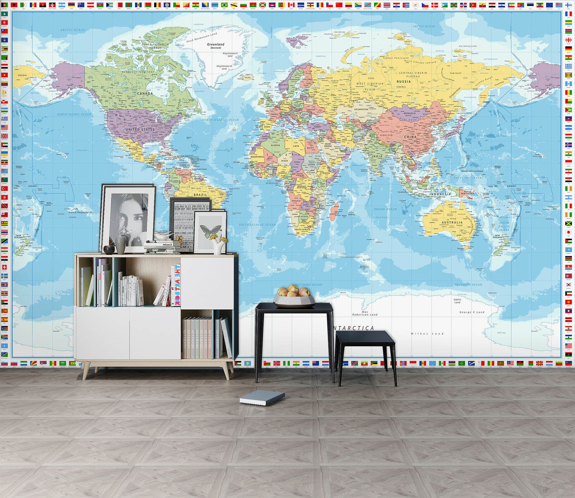 3D Colored Island 2155 World Map Wall Murals