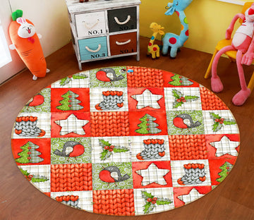 3D Tree Sock Checkered Pattern 55191 Christmas Round Non Slip Rug Mat Xmas