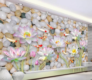 3D Lotus Goldfish WC1452 Wall Murals