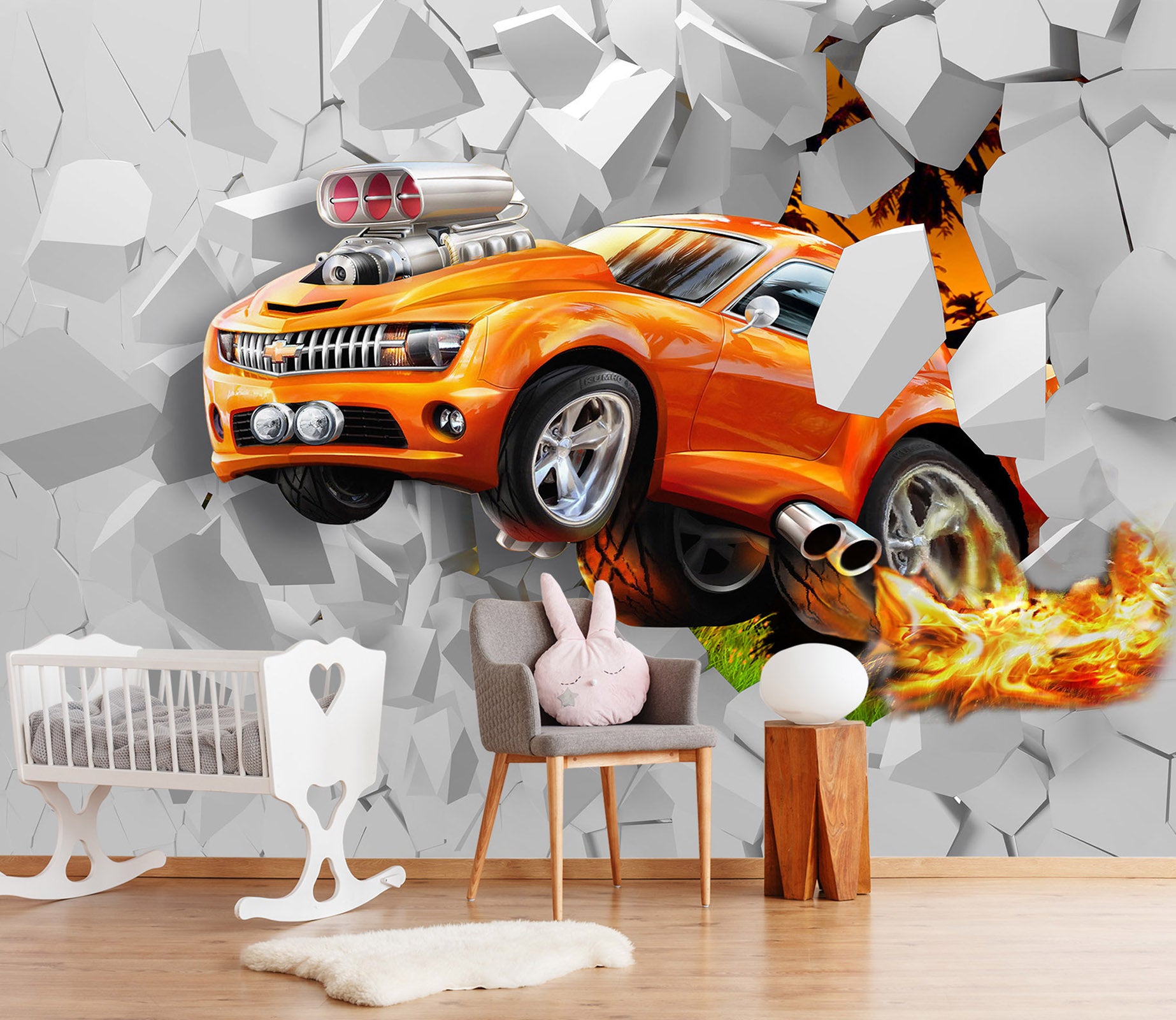 3D Car Background Wall 001 Wall Murals