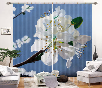3D White Flowers 11028 Matthew Holden Bates Curtain Curtains Drapes