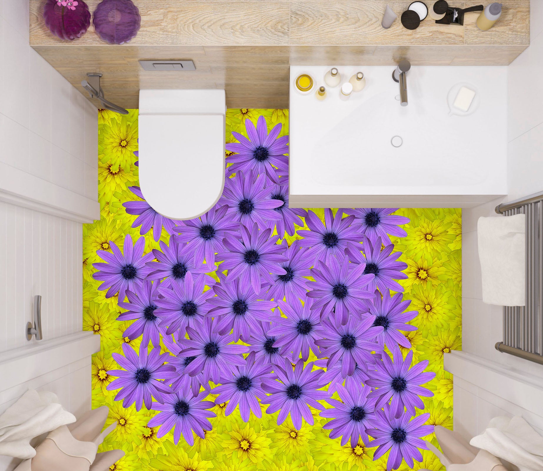 3D Purple And Yellow Flowers 336 Floor Mural  Wallpaper Murals Rug & Mat Print Epoxy waterproof bath floor