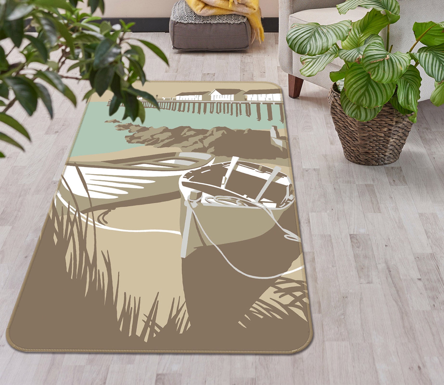 3D Southwold Boats Pier 1146 Steve Read Rug Non Slip Rug Mat