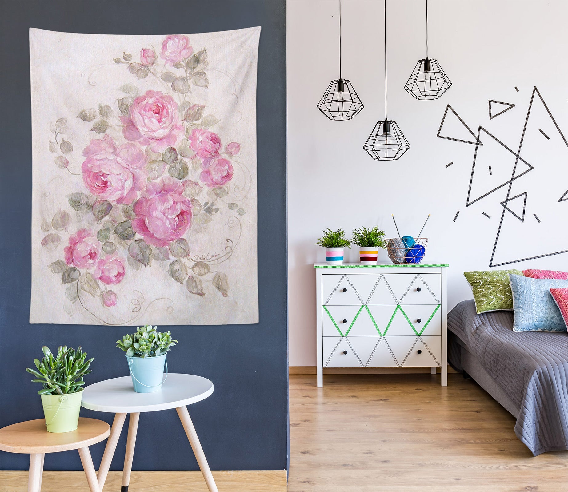 3D Pink Rose Flower Bush 11209 Debi Coules Tapestry Hanging Cloth Hang