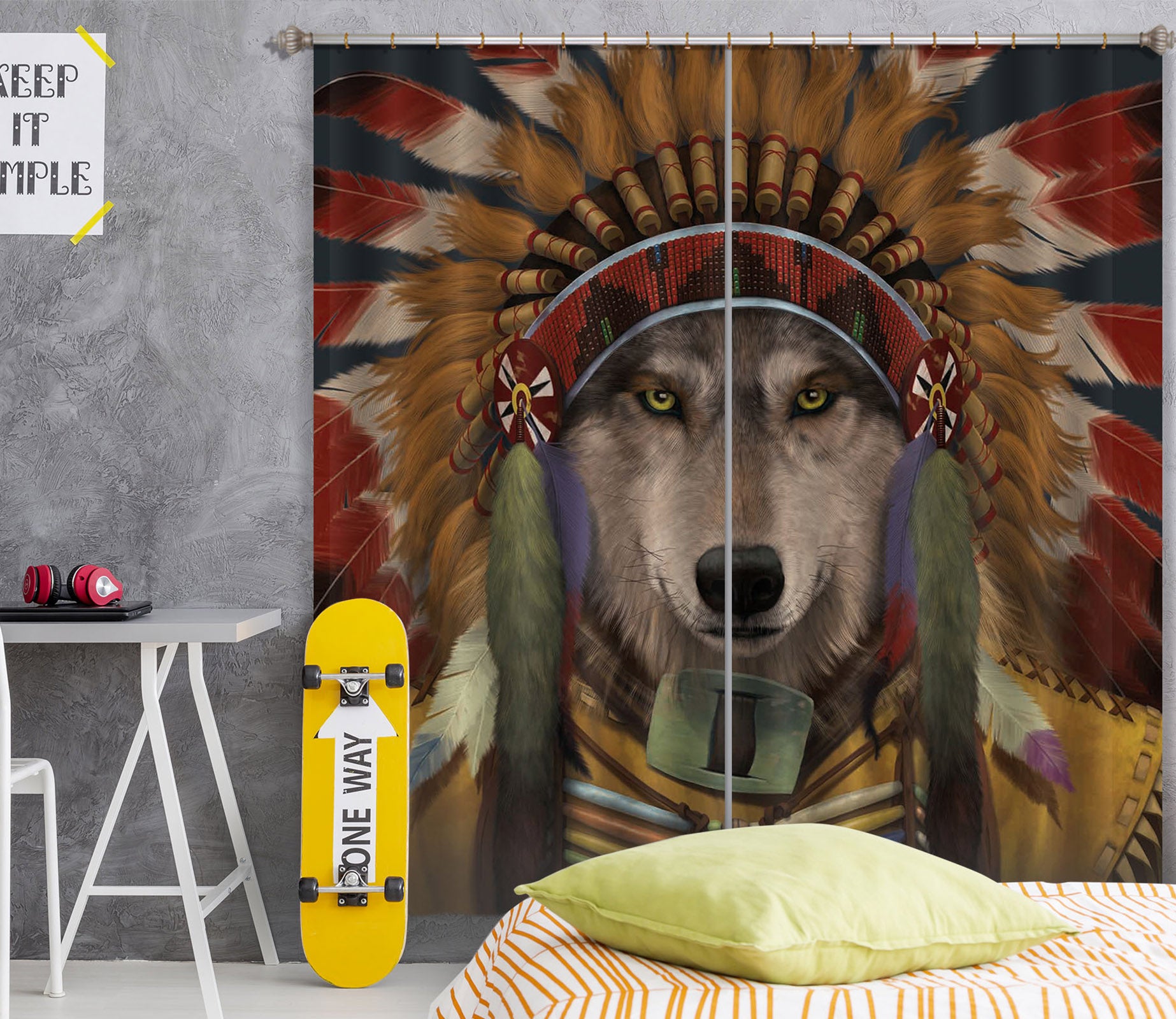 3D Wolf Spirit Chief 095 Vincent Hie Curtain Curtains Drapes