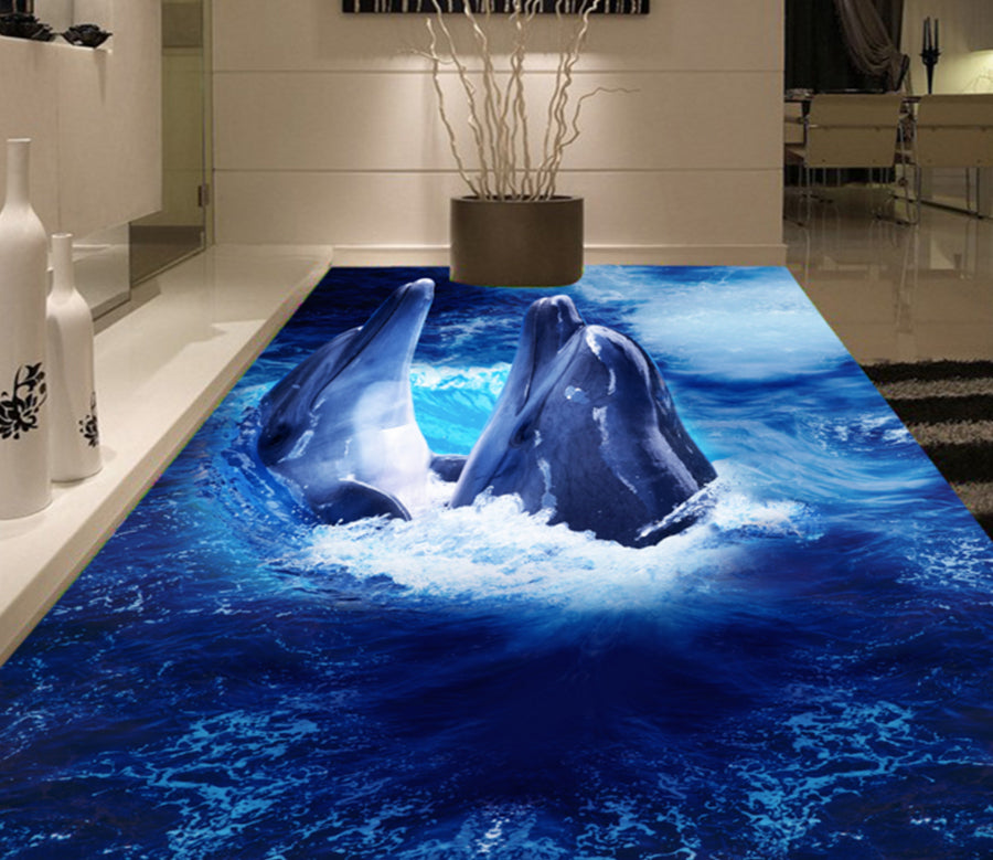 3D Deep Sea Dolphin 362 Floor Mural  Wallpaper Murals Rug & Mat Print Epoxy waterproof bath floor
