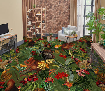 3D Leaf Jungle Monkey 99203 Uta Naumann Floor Mural  Wallpaper Murals Self-Adhesive Removable Print Epoxy