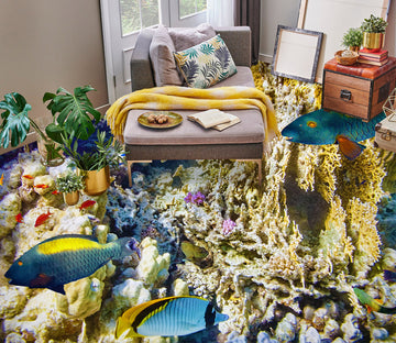 3D Blue-yellow Fish 710 Floor Mural