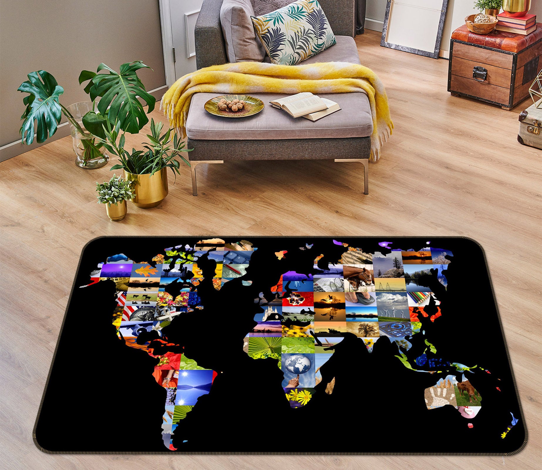 3D Color Painting 208 World Map Non Slip Rug Mat