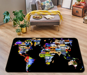 3D Color Painting 208 World Map Non Slip Rug Mat