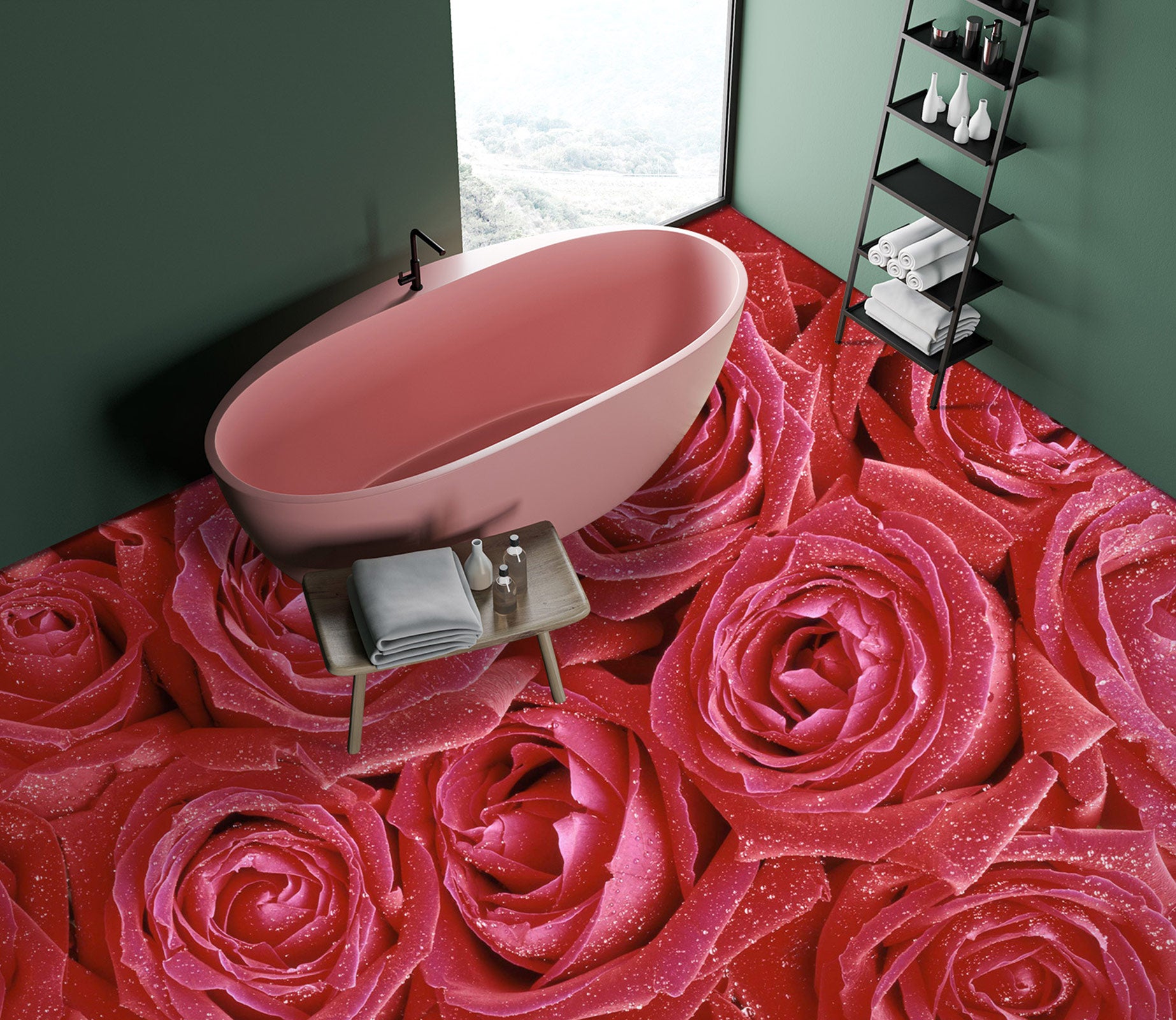 3D Rich Pink Roses 1383 Floor Mural  Wallpaper Murals Self-Adhesive Removable Print Epoxy