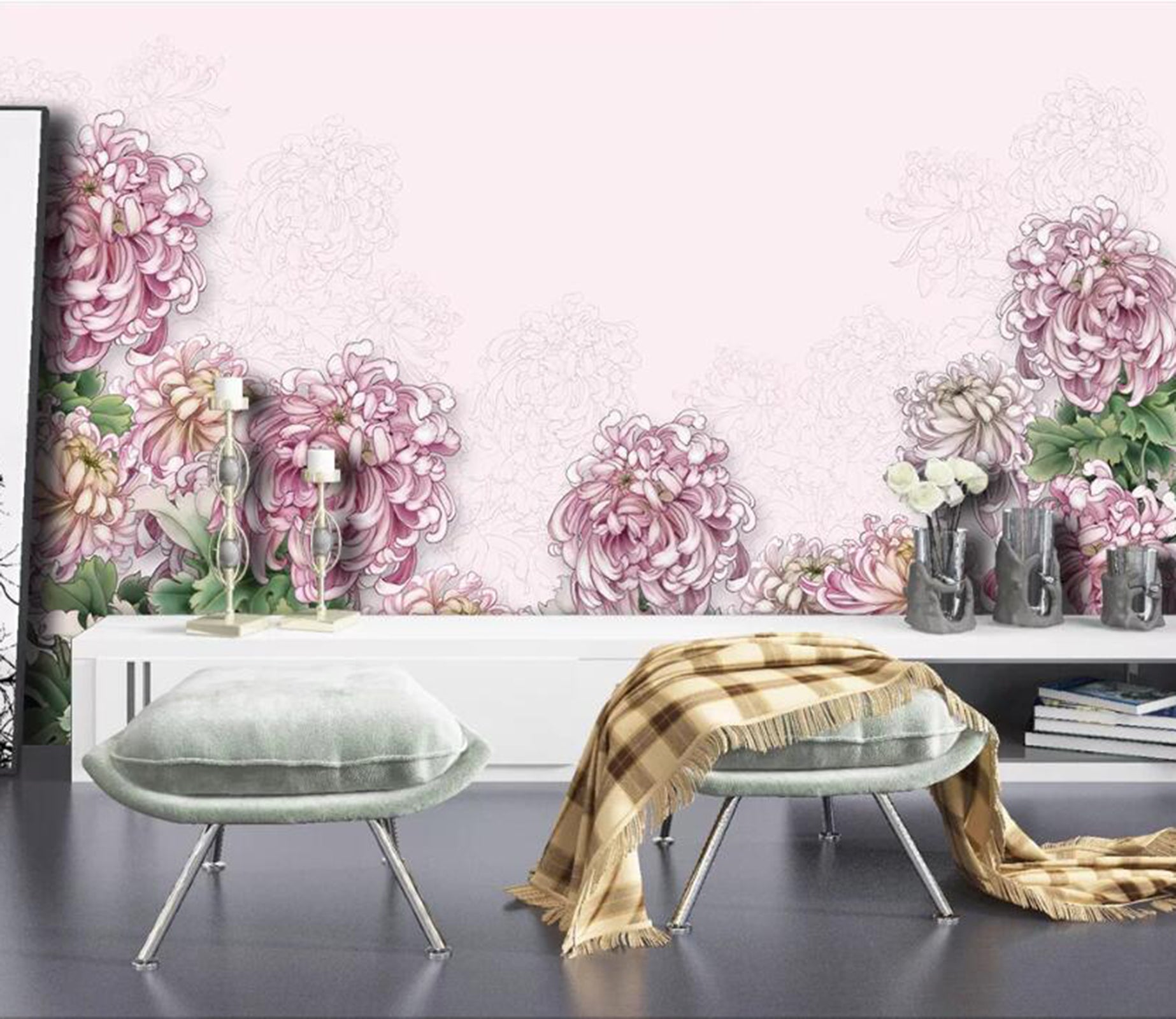 3D Purple Flowers WC12 Wall Murals Wallpaper AJ Wallpaper 2 