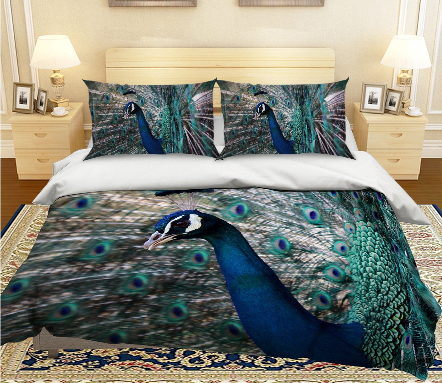 3D Opening Tail Peacock 1982 Bed Pillowcases Quilt Quiet Covers AJ Creativity Home 