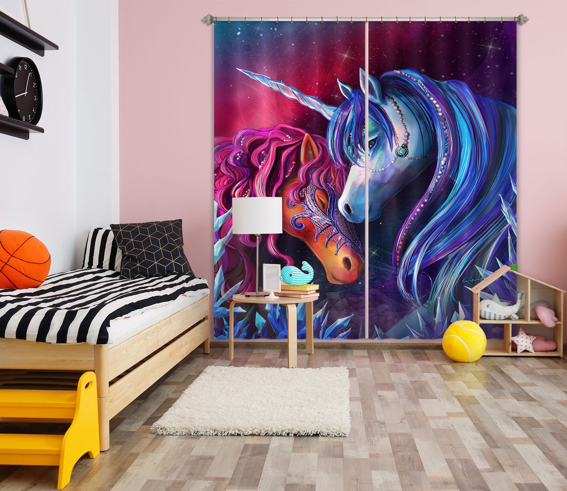 3D Unicorn Head 106 Rose Catherine Khan Curtain Curtains Drapes