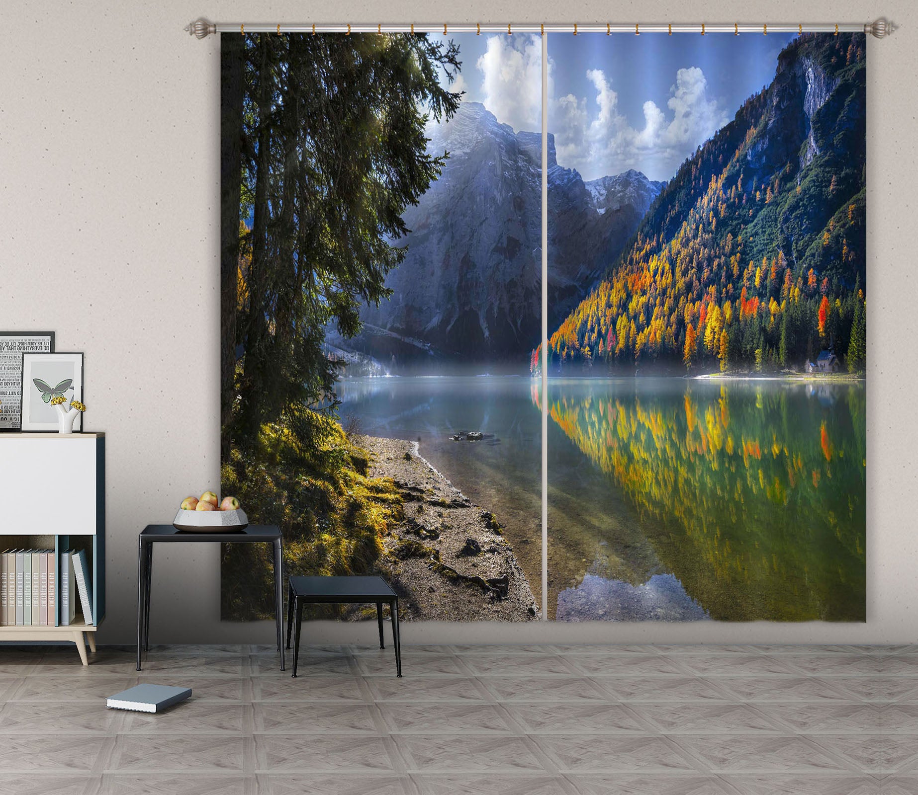 3D Forest Lake 055 Marco Carmassi Curtain Curtains Drapes