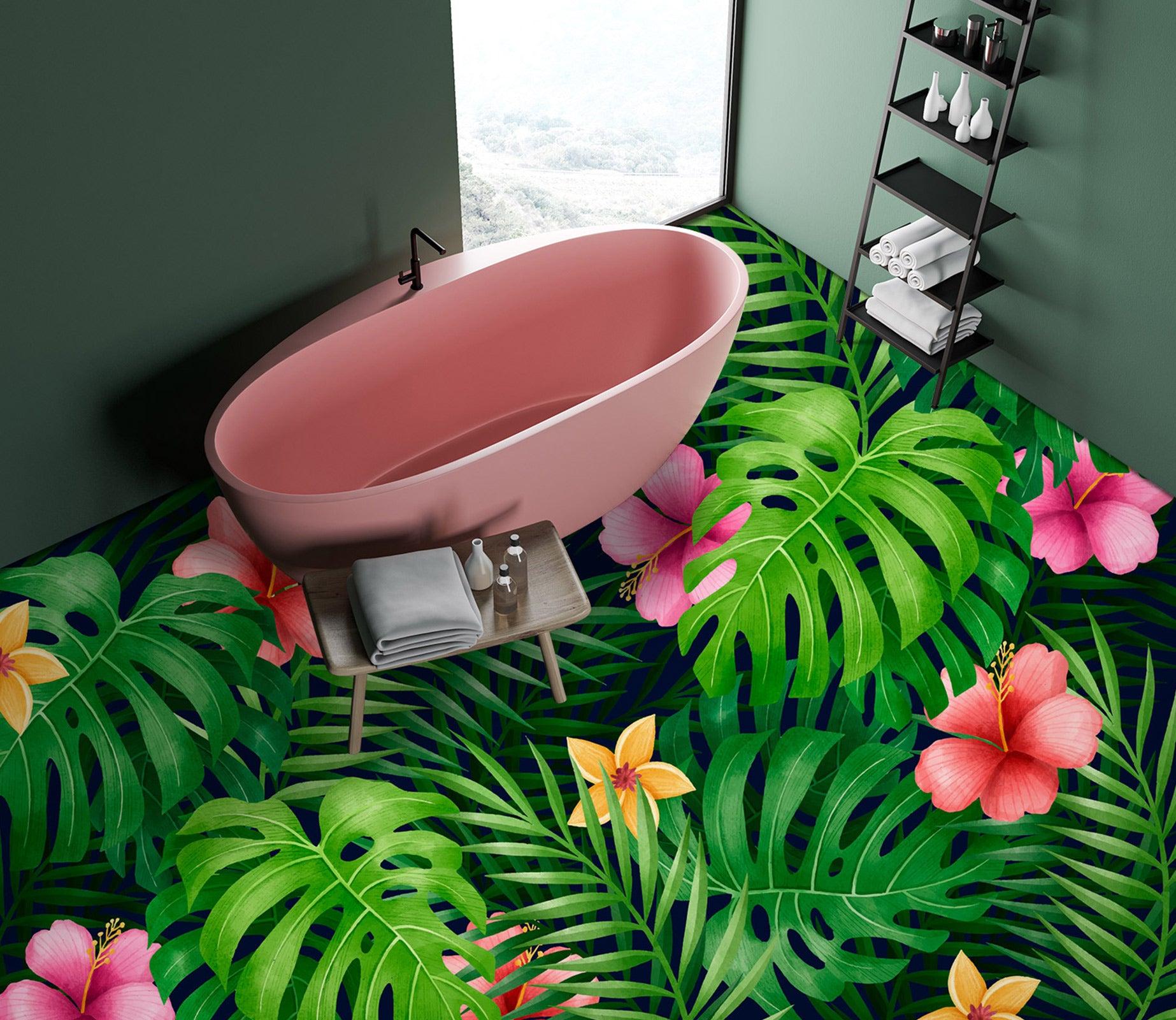 3D Pretty Flowers And Green Leaves 1158 Floor Mural  Wallpaper Murals Self-Adhesive Removable Print Epoxy