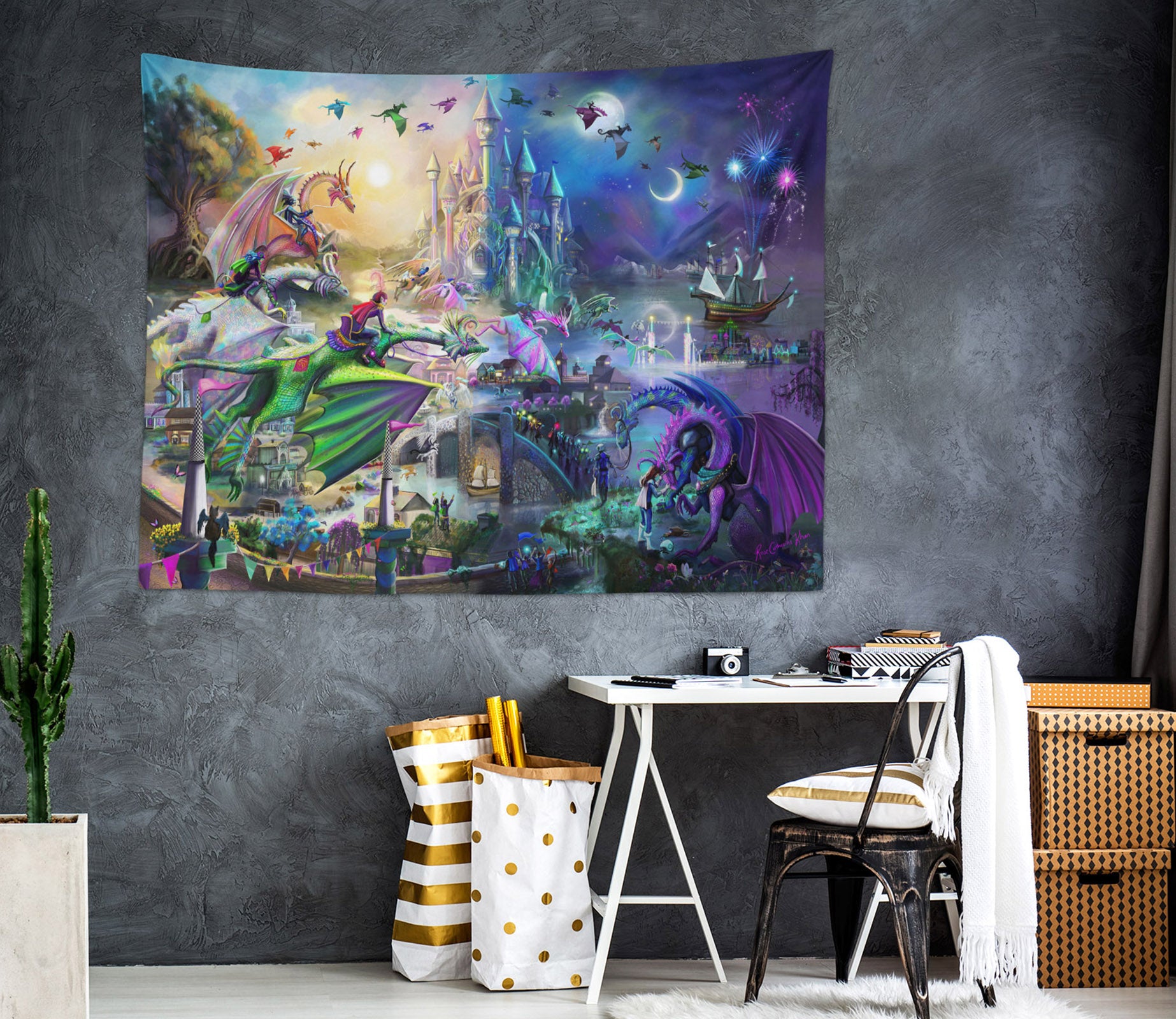 3D Castle Dragon 951 Rose Catherine Khan Tapestry Hanging Cloth Hang