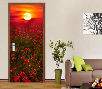 3D Red Sunlight Flower Bush 122147 Marco Carmassi Door Mural