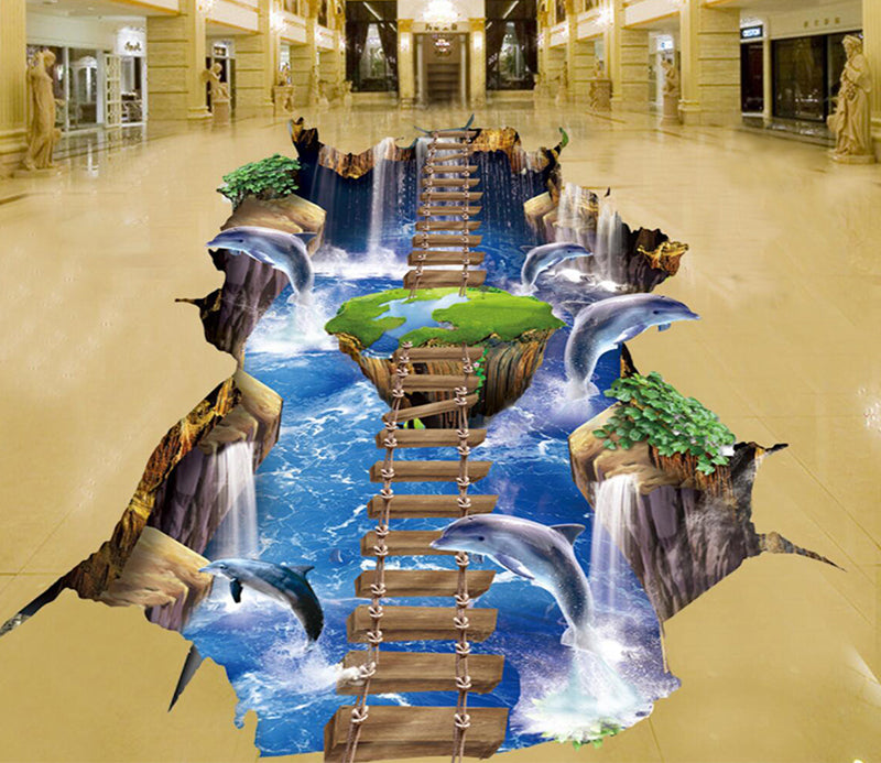 3D Ocean Wooden Bridge 156 Floor Mural  Self-Adhesive Sticker Bathroom Non-slip Waterproof Flooring Murals