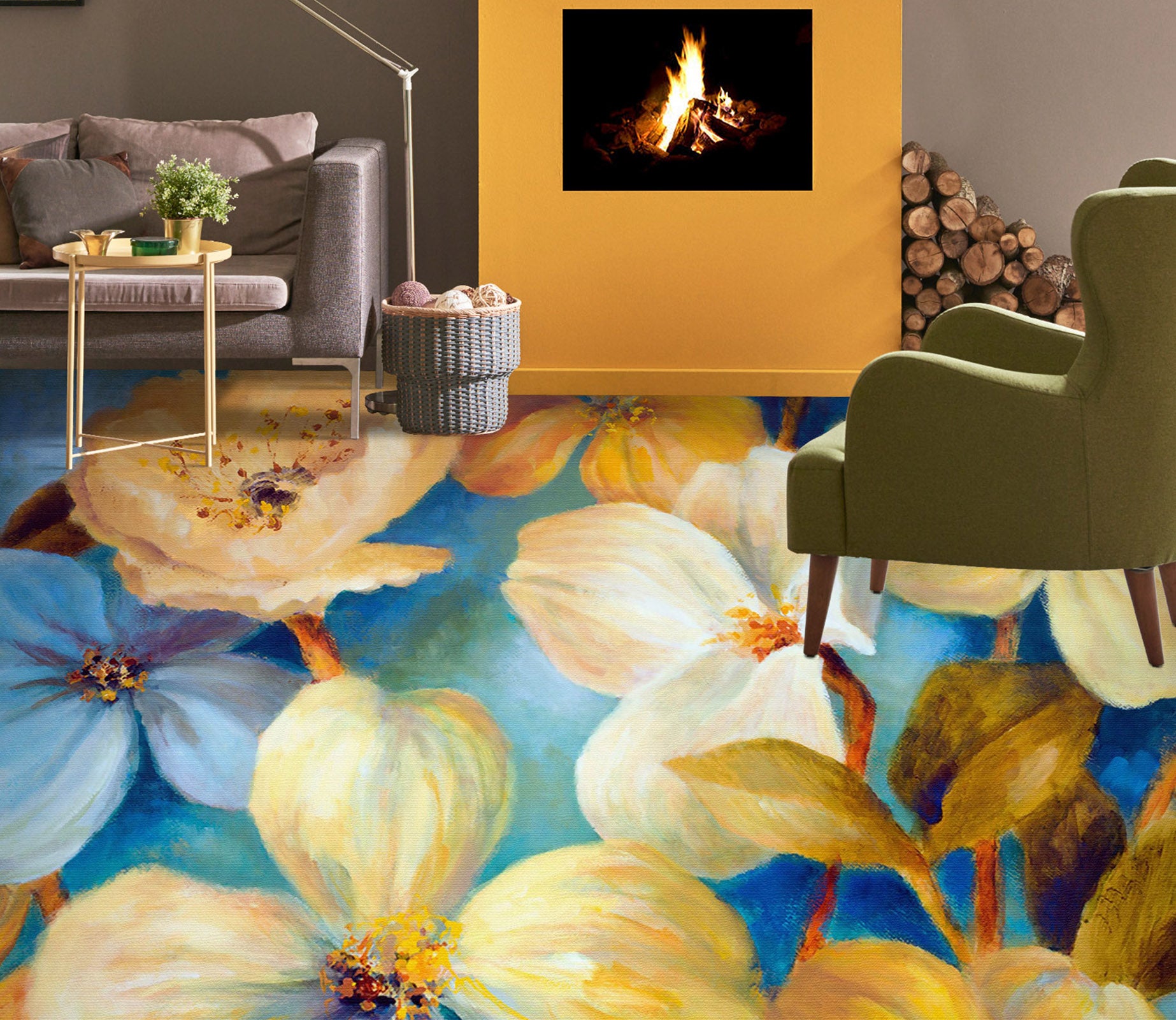 3D Delicate Yellow Flowers 1439 Floor Mural  Wallpaper Murals Self-Adhesive Removable Print Epoxy