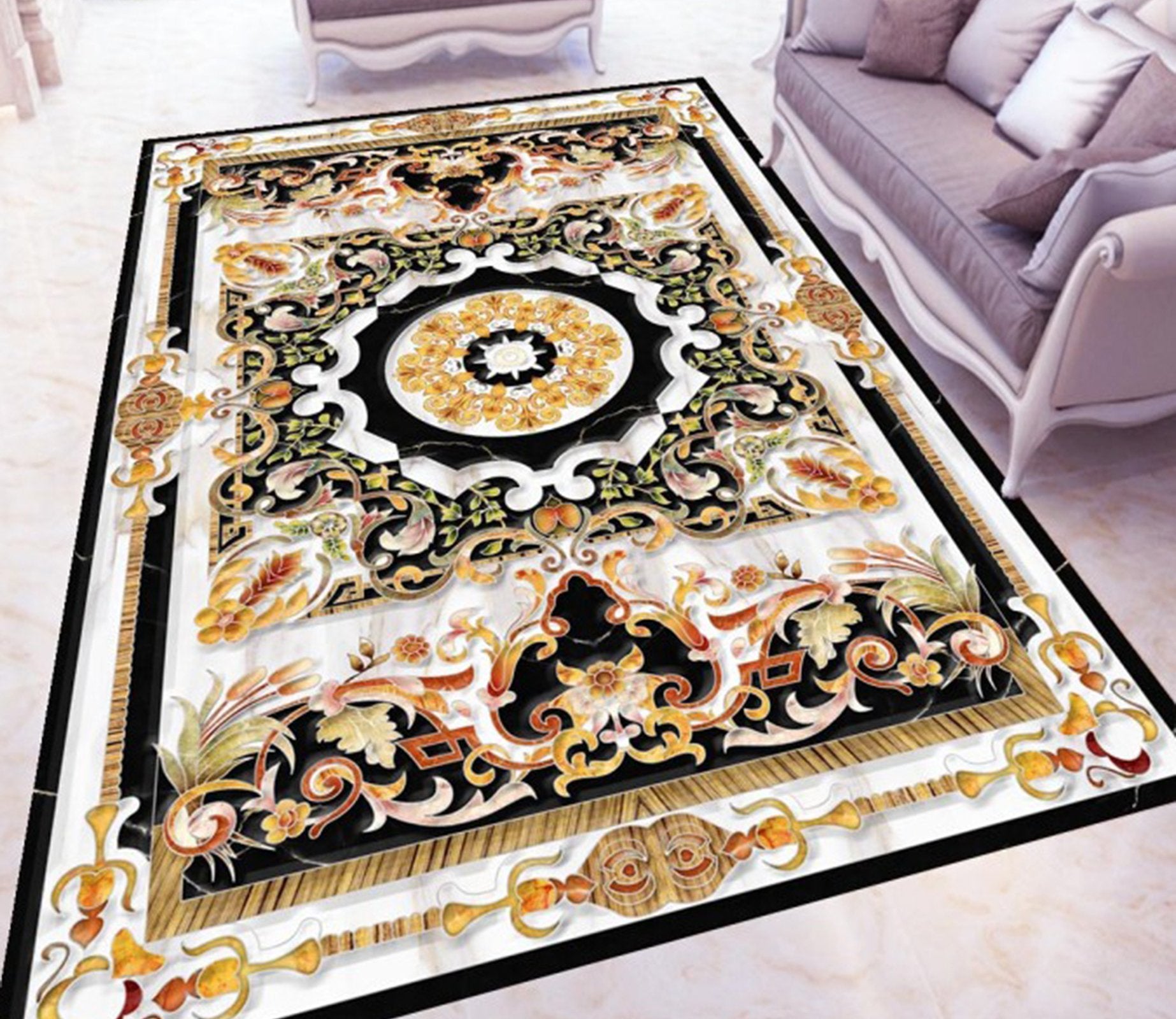 3D Black Marble Pattern WG405 Floor Mural Wallpaper AJ Wallpaper 2 