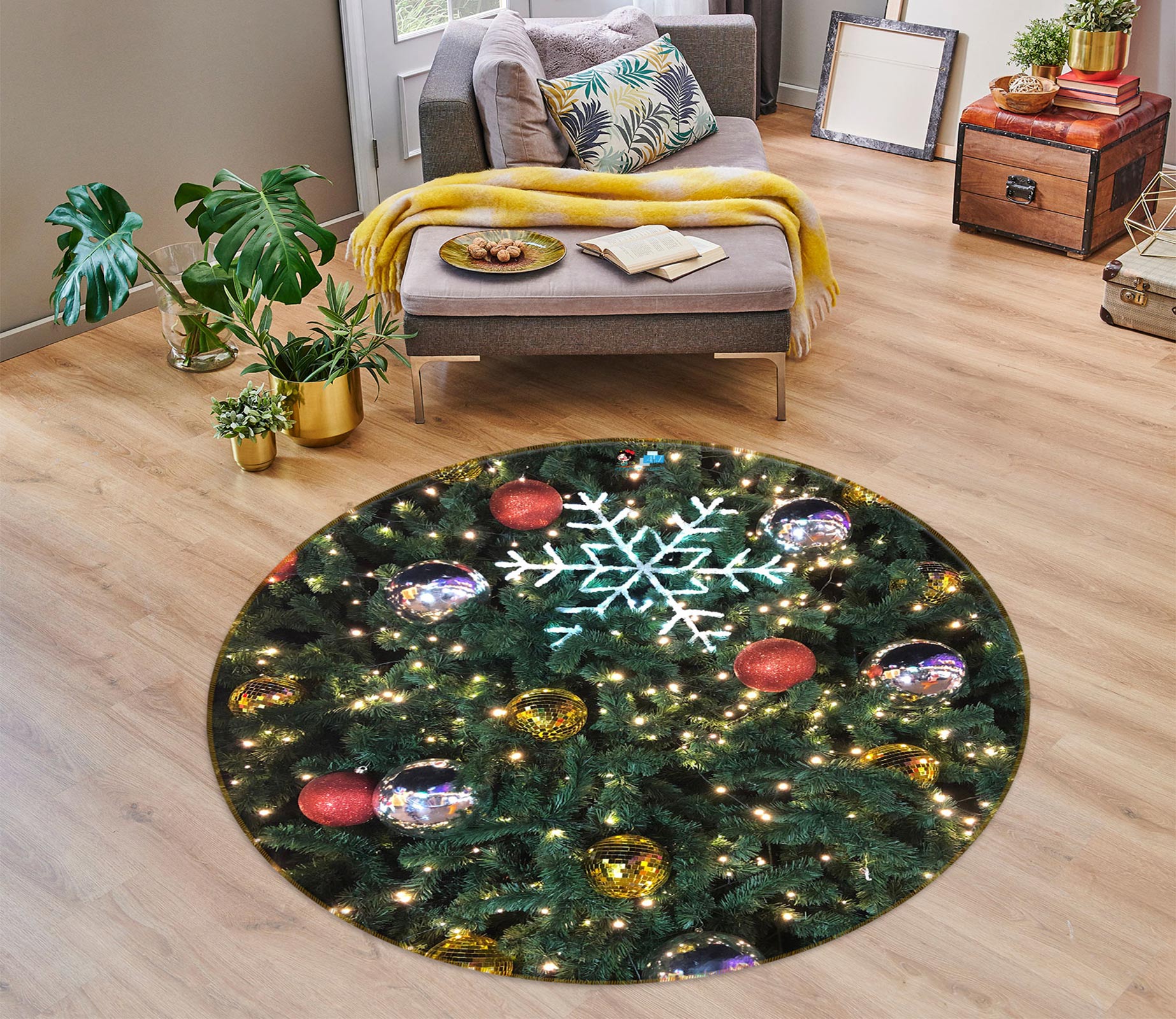3D Tree 55237 Christmas Round Non Slip Rug Mat Xmas
