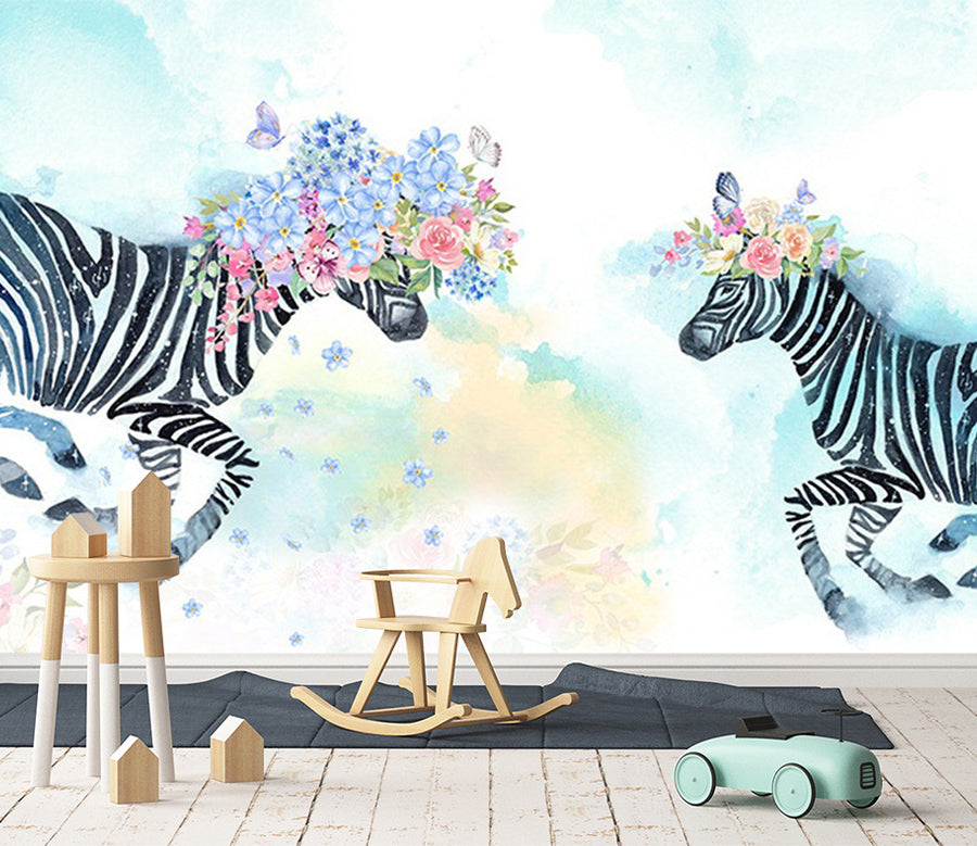 3D Zebra Flower Rose WC554 Wall Murals