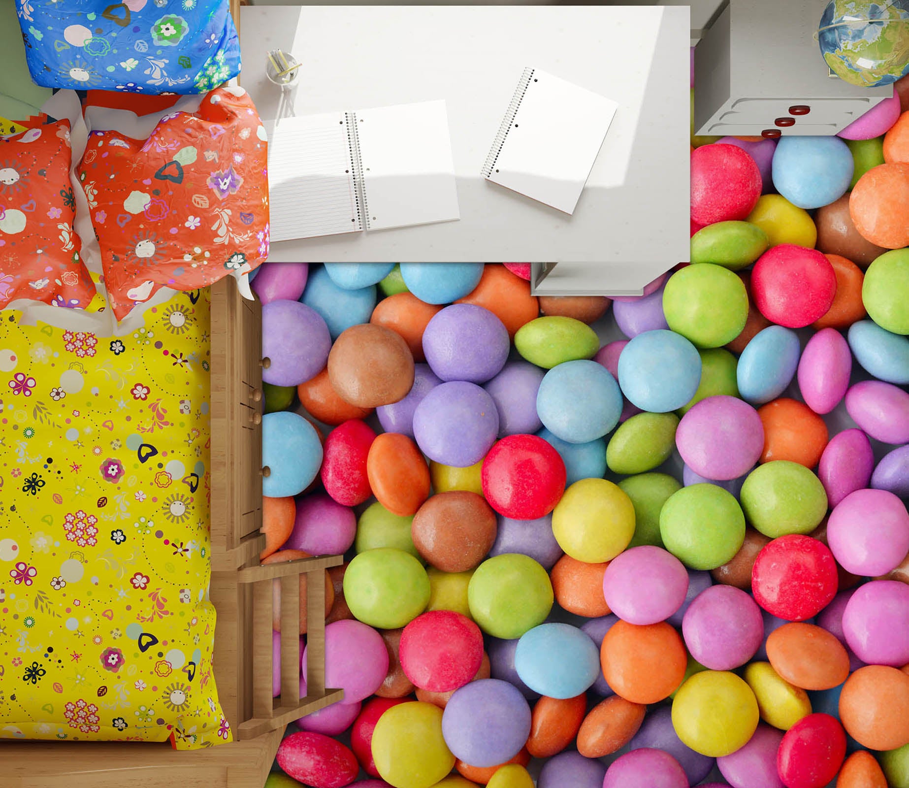 3D Rainbow Candy 1478 Floor Mural  Wallpaper Murals Self-Adhesive Removable Print Epoxy