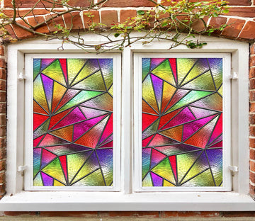 3D Stained Glass Triangle 143 Window Film Print Sticker Cling Stained Glass UV Block