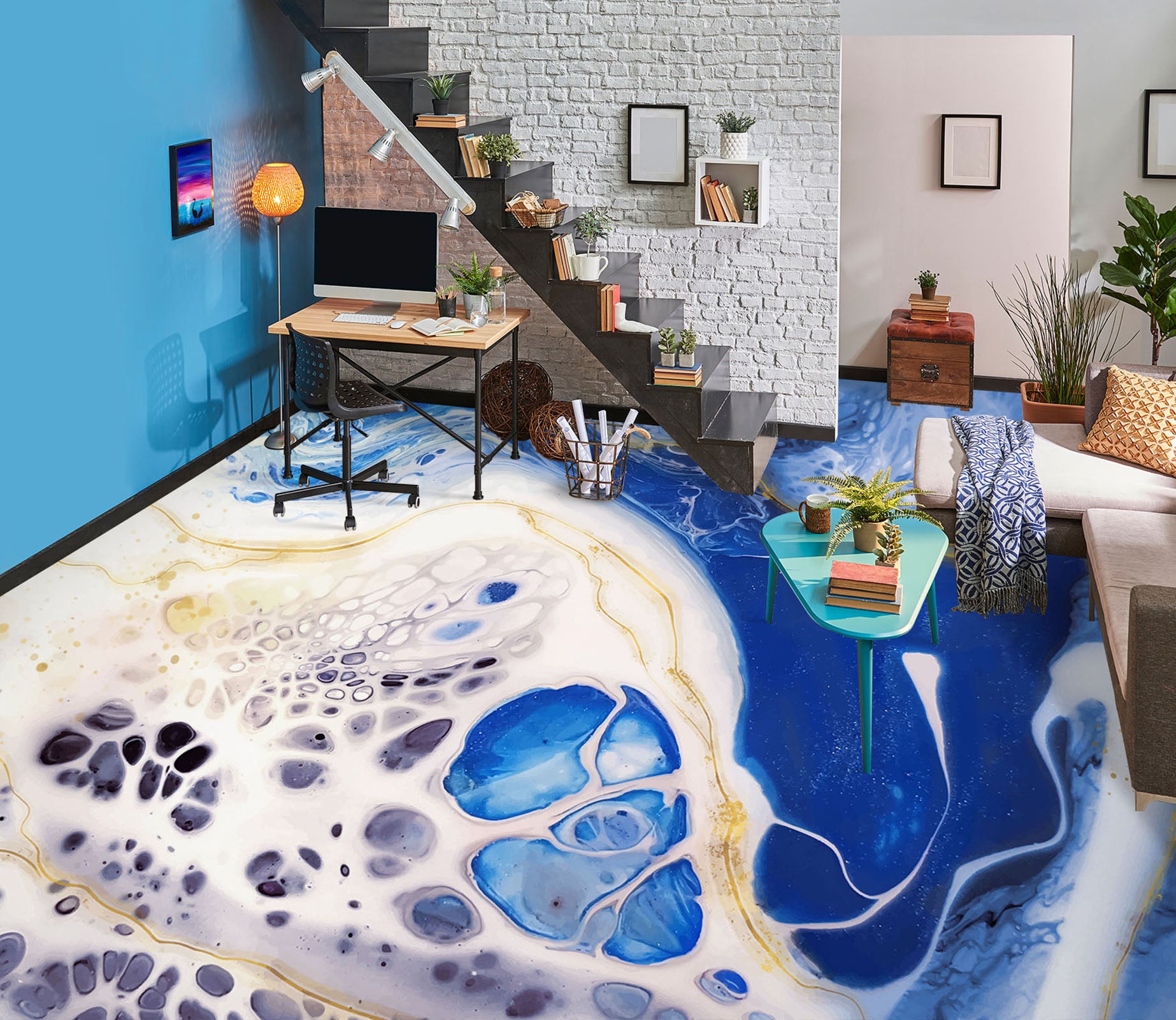 3D Blue And White Art 909 Floor Mural  Wallpaper Murals Rug & Mat Print Epoxy waterproof bath floor