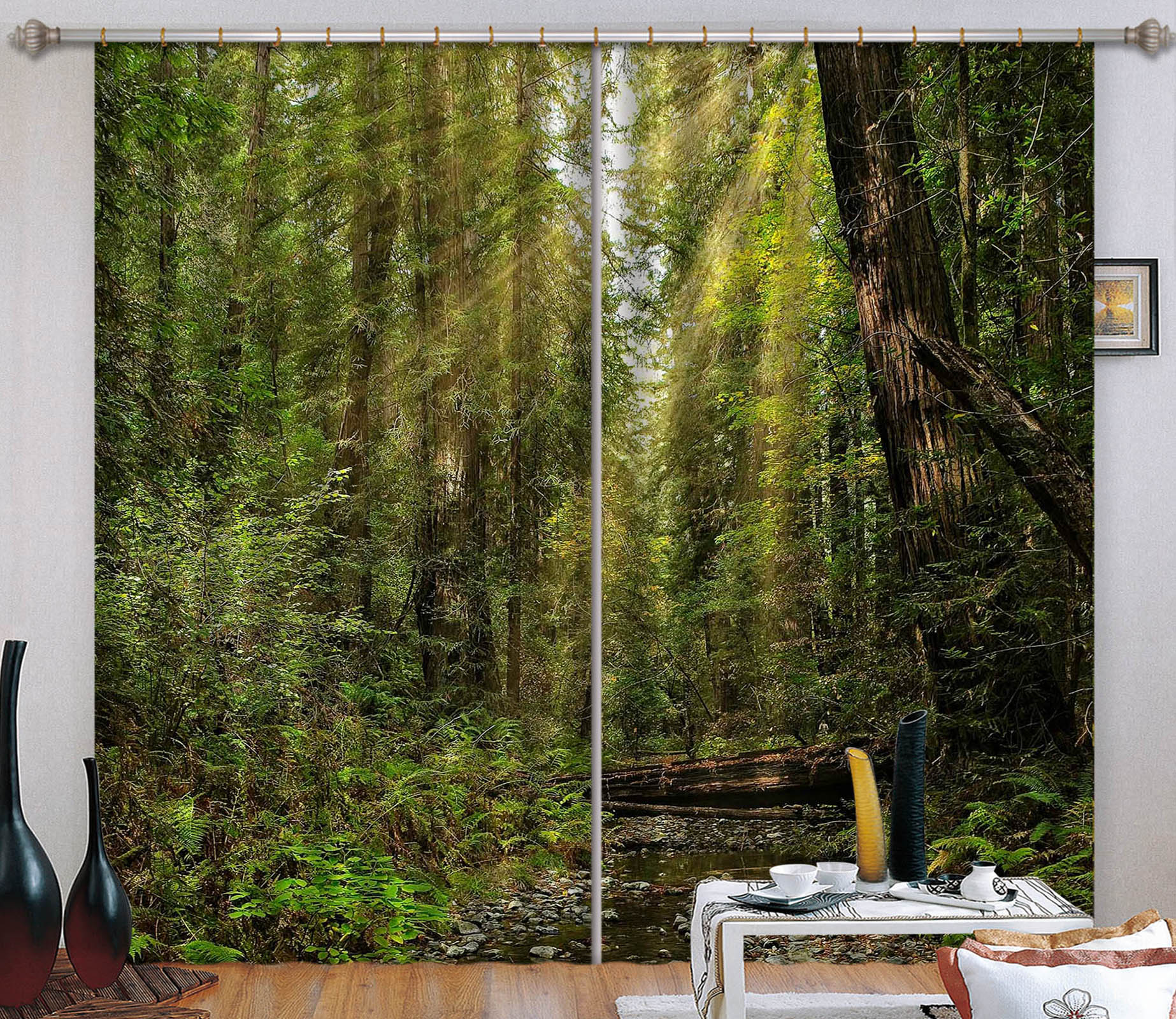 3D Forest Stream 62145 Kathy Barefield Curtain Curtains Drapes
