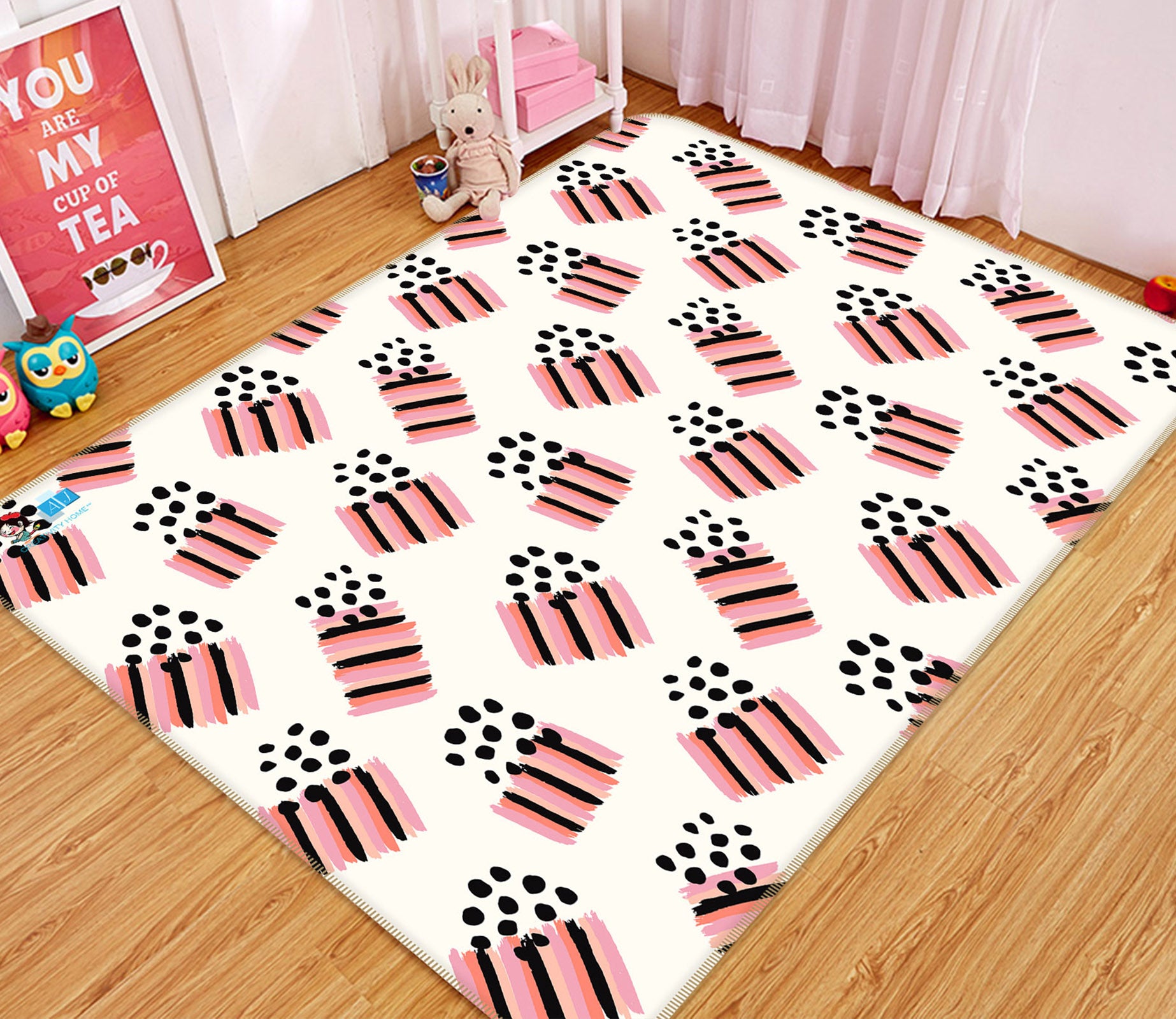 3D Black Pink Stripes Black Dots 107141 Kashmira Jayaprakash Rug Non Slip Rug Mat