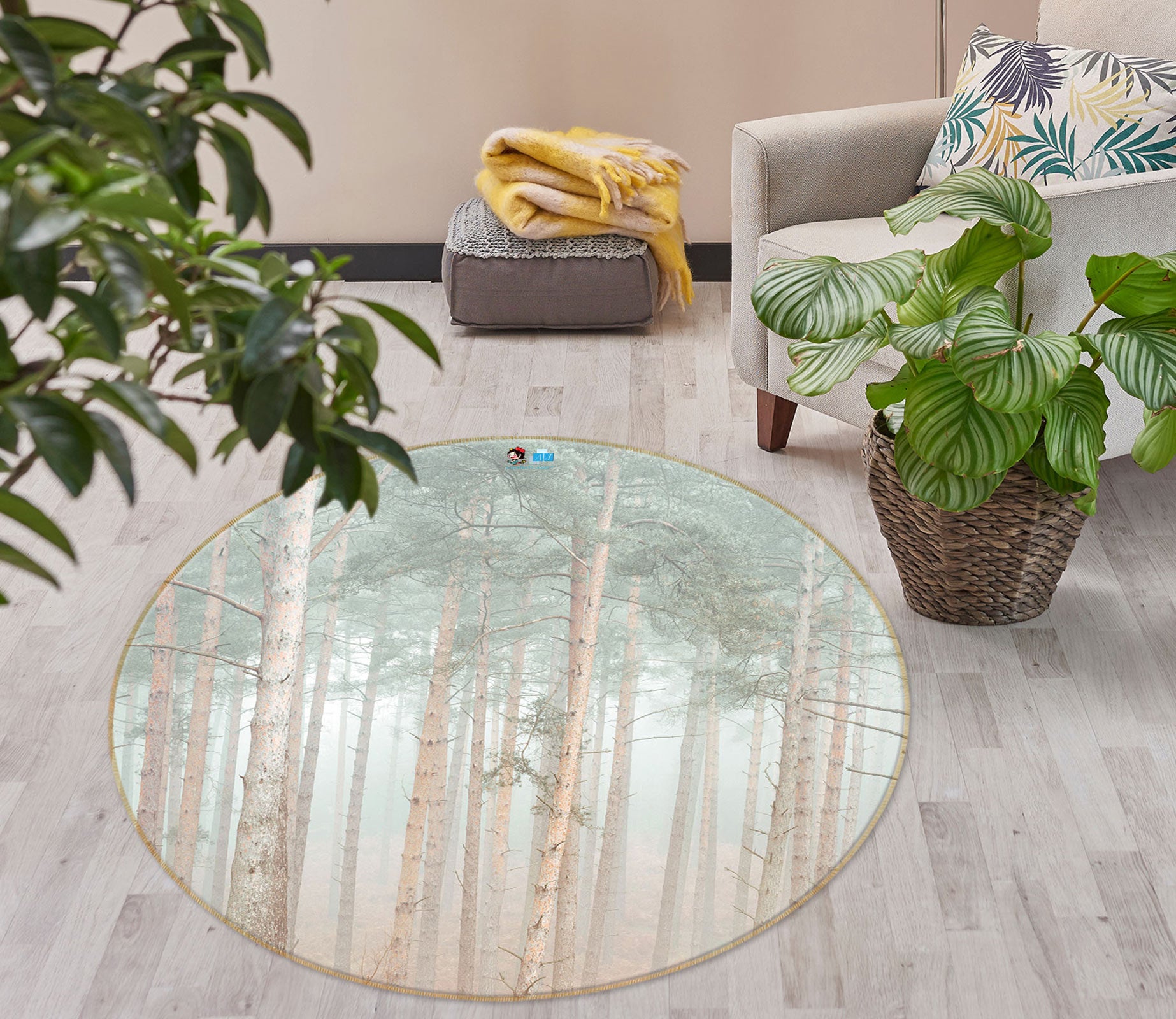 3D Green Trees 7592 Assaf Frank Rug Round Non Slip Rug Mat