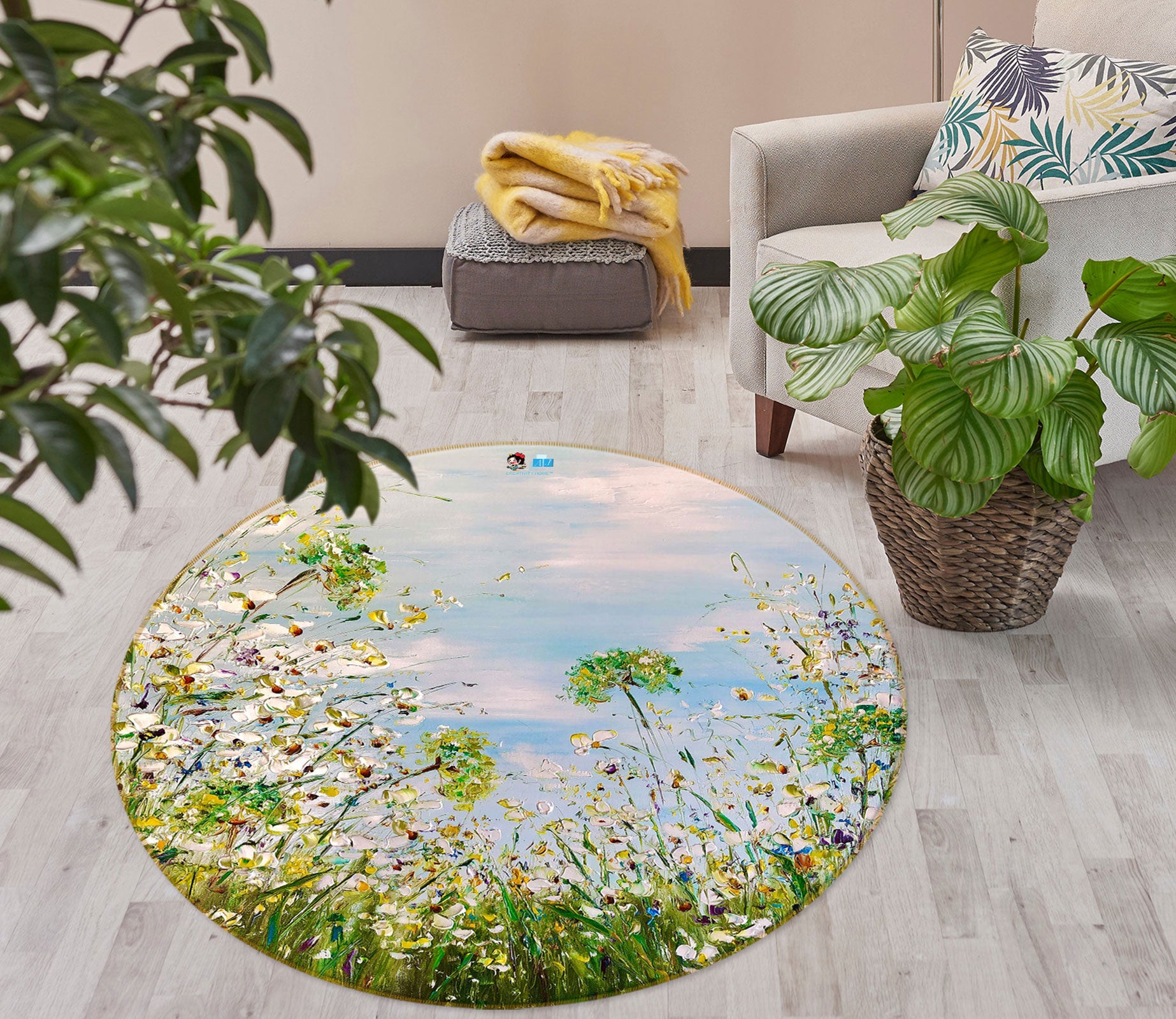 3D Wildflowers Grass 742 Skromova Marina Rug Round Non Slip Rug Mat