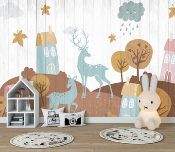 3D Blue Deer In Autumn 2494 Wall Murals