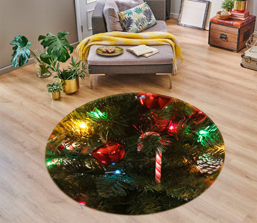 3D Color Ball Pendant 55252 Christmas Round Non Slip Rug Mat Xmas