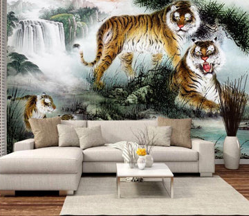 3D Waterfall Tiger WC1450 Wall Murals
