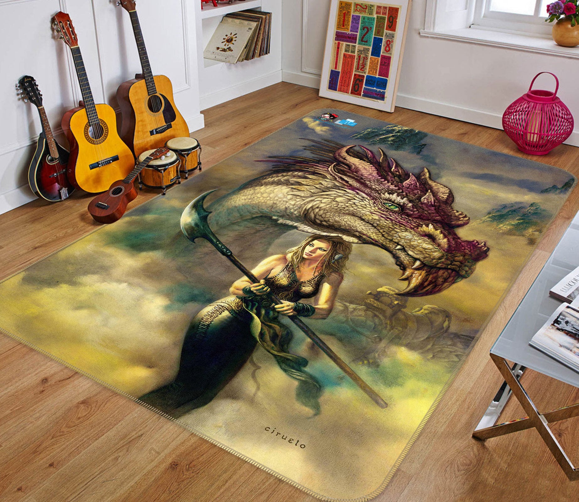 3D Purple Dragon Woman Weapon 6044 Ciruelo Rug Non Slip Rug Mat