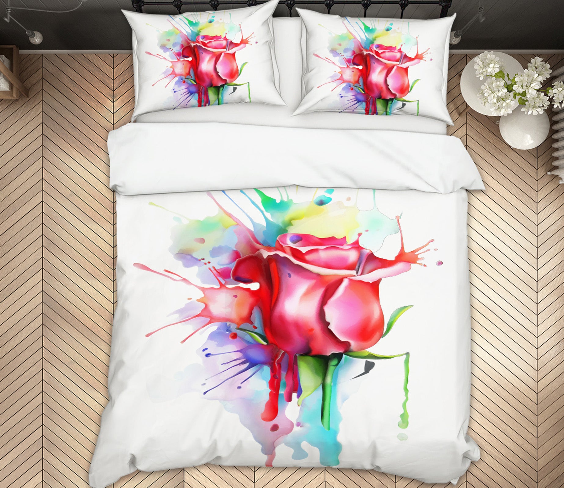 3D Red Rose 63238 Bed Pillowcases Quilt