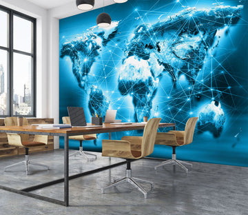 3D Blue Planet 2114 World Map Wall Murals