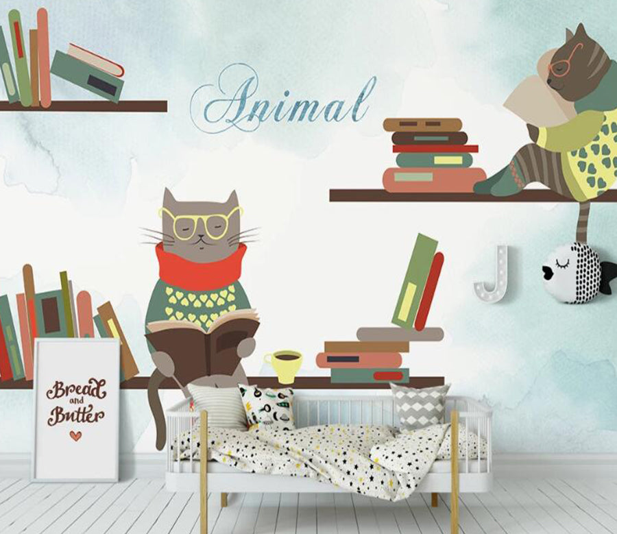 3D Cat Reading 976 Wall Murals