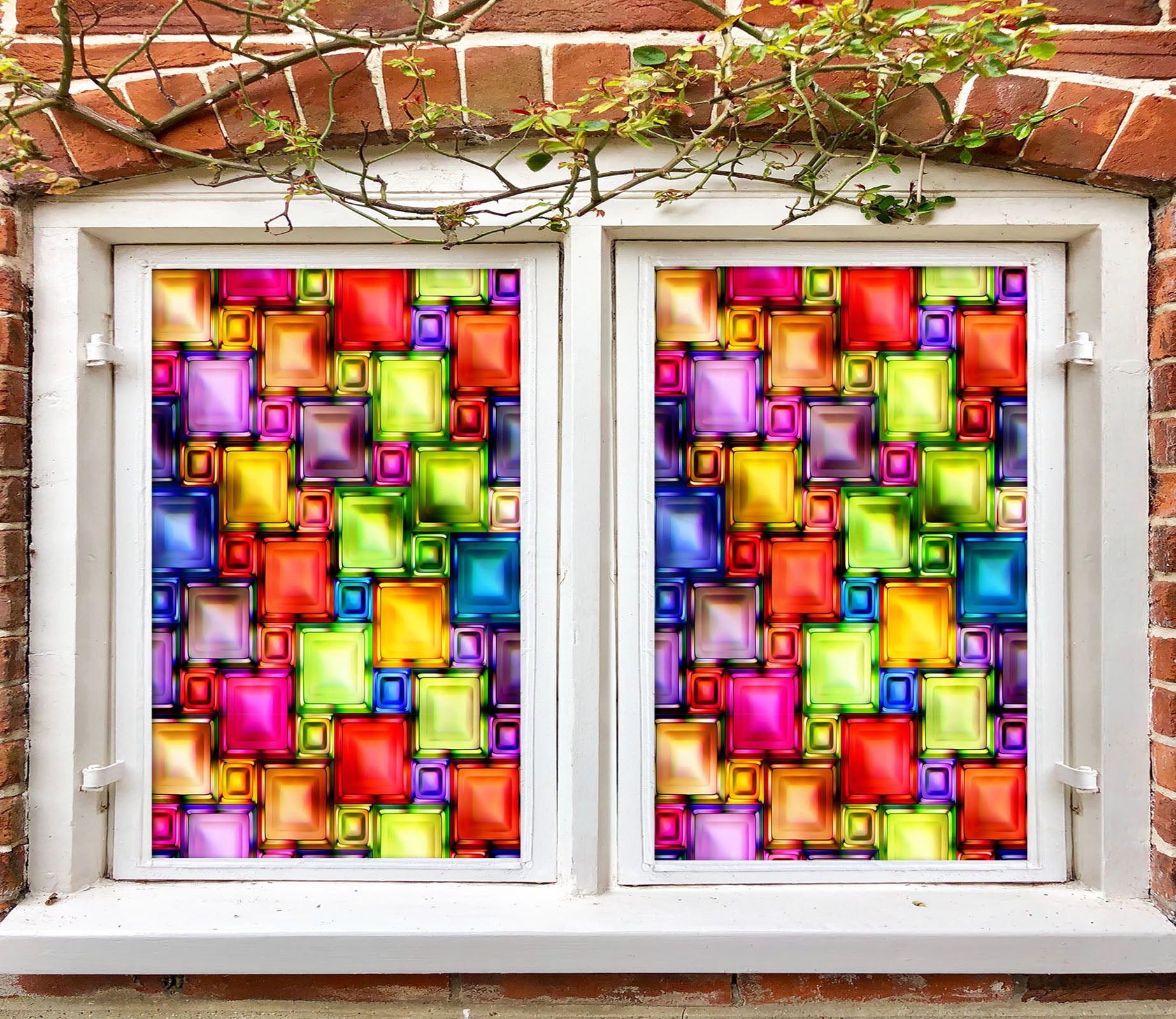 3D Color Square 119 Window Film Print Sticker Cling Stained Glass UV Block